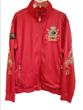 COOGI Red Bomber Jacket with Gold Crest Embroidery